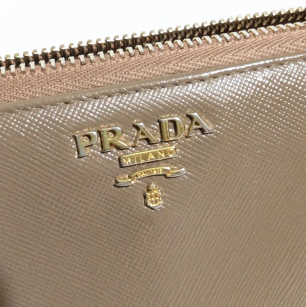 Prada Tan Saffiano Leather Half Zip Continental Wallet Vintage - Picture 12 of 15